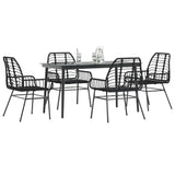 5 Piece Garden Dining Set Black Poly Rattan Glass 3334438