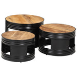 ZNTS Bar Tables Drum Shape 3 pcs Solid Rough Wood Mango 358933