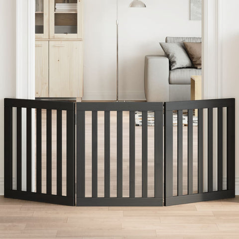 Dog Gate Foldable 3 Panels Black 150 cm Poplar Wood 352252