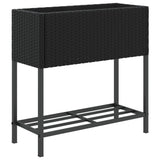 Garden Planter with Shelf Black Poly Rattan 366387