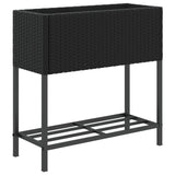 ZNTS Garden Planter with Shelf Black Poly Rattan 366387