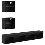 TV Wall Units with LED with LED 5 pcs Black Oak Engineered Wood 3402961