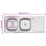 Kitchen Sink with Double Sinks Silver 1200x500x155 mm Stainless Steel 147238