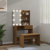 Dressing Table Set with LED Brown Oak Engineered Wood 3114114