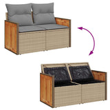 7 Piece Garden Sofa Set with Cushions Beige Poly Rattan Acacia 3327734