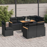 9 Piece Garden Sofa Set with Cushions Black Poly Rattan Acacia 3327499