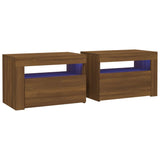 ZNTS Bedside Cabinets 2 pcs with LEDs Brown Oak 60x35x40 cm 3144974