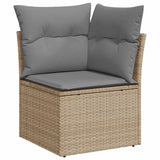 ZNTS 8 Piece Garden Sofa Set with Cushions Beige Poly Rattan Acacia 3327517