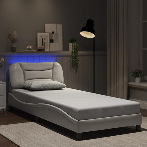 ZNTS Bed Frame with LED without Mattress White 90x190 cm Single 3213900