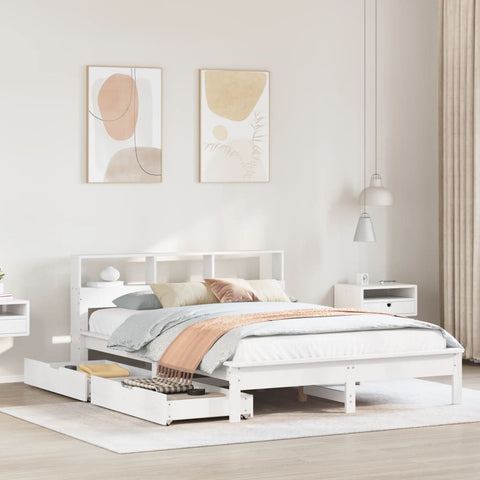 Bookcase Bed without Mattress White 140x200 cm Solid Wood Pine 3309810