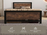 Single Size Metal Bed Frame with Headboard & Footboard, Strong Slat Support Solid Bedstead Base w/ T3398P344674