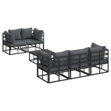 Garden Sofa Set with Cushion 6 pcs Black Steel 3378948