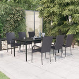 Garden Dining Set Black PE rattan, powder-coated steel, glass Large 3099381