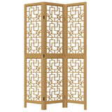 Room Divider 3 Panels Brown Solid Wood Paulownia 358862