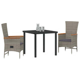 Garden Dining Set with Cushion 3 pcs Grey Poly Rattan 3379443