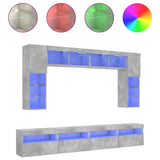 8 Piece TV Wall Cabinet Set with LED Lights Concrete Grey 3216767
