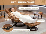 360&deg Swivel Recliner Chair with Footstool, PU Leather Manual Recliner Armchair with Footstool, T3398P378077