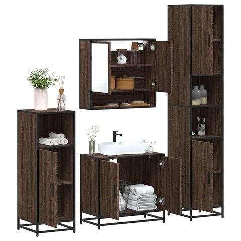 ZNTS 4 Piece Bathroom Furniture Set Brown Oak Engineered Wood 3301219
