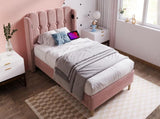 Upholstered Single with USB and Type-C Charging, Frame with Wooden Slatted Frame, Teenager N601P288477R