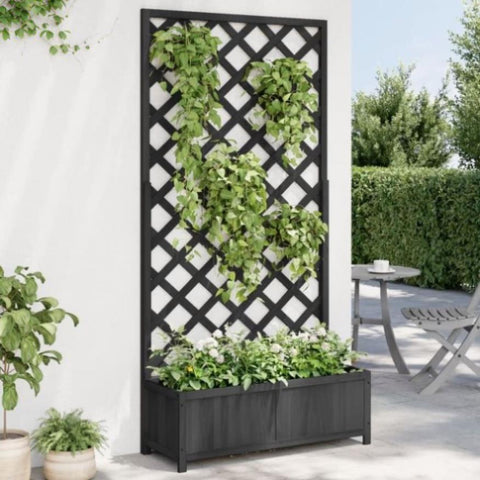 Planter with Trellis Black Solid Wood Fir 365481