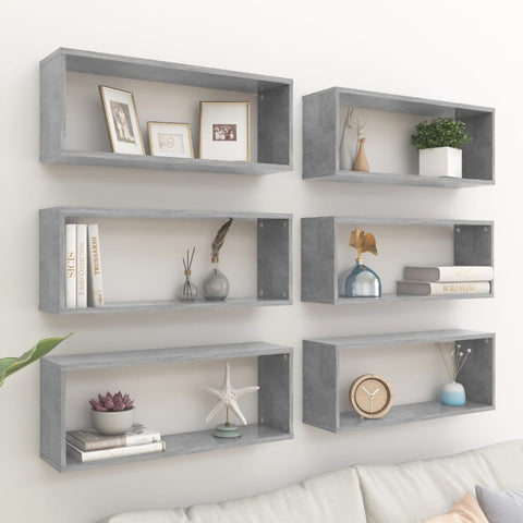 Wall Cube Shelf 6 pcs Concrete Grey 60x15x23 cm Engineered Wood 807147