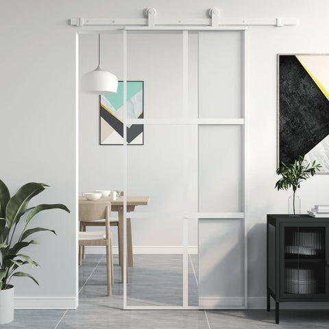 Sliding Door White 90x205 cm Tempered Glass and Aluminium 155217