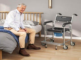 Transport Beside Shower Chair, 3-in-1 Commode Chair with Wheels and Padded Seat, Black T3398P553469