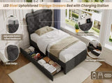 3ft Single Upholstered Bed with Rivet Design and Charging Station, Two Storage Drawers, Adjustable N652P412012G