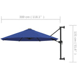 Wall-Mounted Garden Parasol with Metal Pole 300 cm Blue 47301