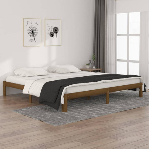 ZNTS Bed Frame Honey Brown Solid Wood Pine 200x200 cm 810388