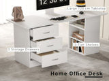 Computer Desk, Writing Table, PC Workstation with 3 Storage Shelves and Drawers, Silver Handle, for T3398P423542