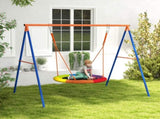Metal Kids Swing Set Nest Swing Seat with A-Frame Structure for Outdoor Use - Multicoloured T3398P348089