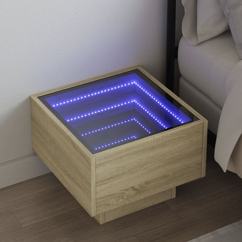 ZNTS Bedside Table with Infinity LED Sonoma Oak 40x40x30 cm 3284065