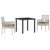 Garden Dining Set with Cushion 3 pcs Light Grey Poly Rattan 3379898