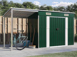 Garden Shed with Extended Roof Green 277x107x181 cm Steel 364524