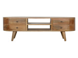 Solid Wood Rounded Entertainment Unit, 4 Drawers, 2 Shelves, Brown B2743P403490