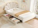 3ft Single Upholstered Bed with Adjustable Chic Petal Headboard, Soft Velvet Bed Frame with 2 N652P296621W