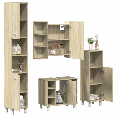 ZNTS 4 Piece Bathroom Furniture set Sonoma Oak Engineered Wood 3324970