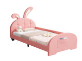 3ft Single Rabbit-Shaped Upholstered Bed Frame, Bunny Ear Headboard & Footboard Storage Pocket, Soft N652P412013P