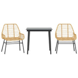 3 Piece Garden Dining Set Brown Poly Rattan Glass 3334443