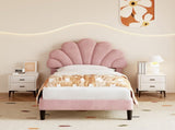3ft Single Upholstered Velvet Bed, with Adjustable Chic Petal Headboard, Velvet Platform Bed N652P180513P