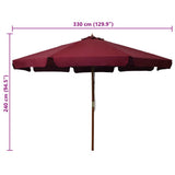 Garden Parasol Burgundy Polyester, Laminated bamboo, Hardwood Large 47216