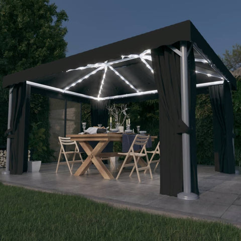 ZNTS Gazebo with Curtain&LED String Lights 4x3 m Anthracite 3070355