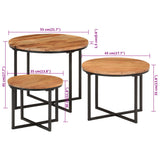 Nesting Coffee Tables 3 pcs Solid Wood Acacia and Iron 372742