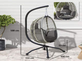 Outdoor Swing Chair with Thick Padded Cushion, Patio Hanging Egg Chair with Metal Stand, Foldable T3398P317709