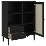 Highboard SENJA Rattan Look Black 90x40x112 cm Solid Wood Pine 358057