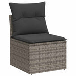 ZNTS 7 Piece Garden Sofa Set with Cushions Grey Poly Rattan Acacia 3327623