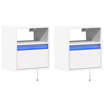 ZNTS Wall-mounted Bedside Cabinets with LED Lights 2 pcs White 3307976