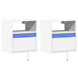 ZNTS Wall-mounted Bedside Cabinets with LED Lights 2 pcs White 3307976