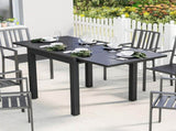 Extending Garden Table for 4-6, Aluminium Outdoor Dining Table with Faux Wood Slatted Top, Black T3398P554143